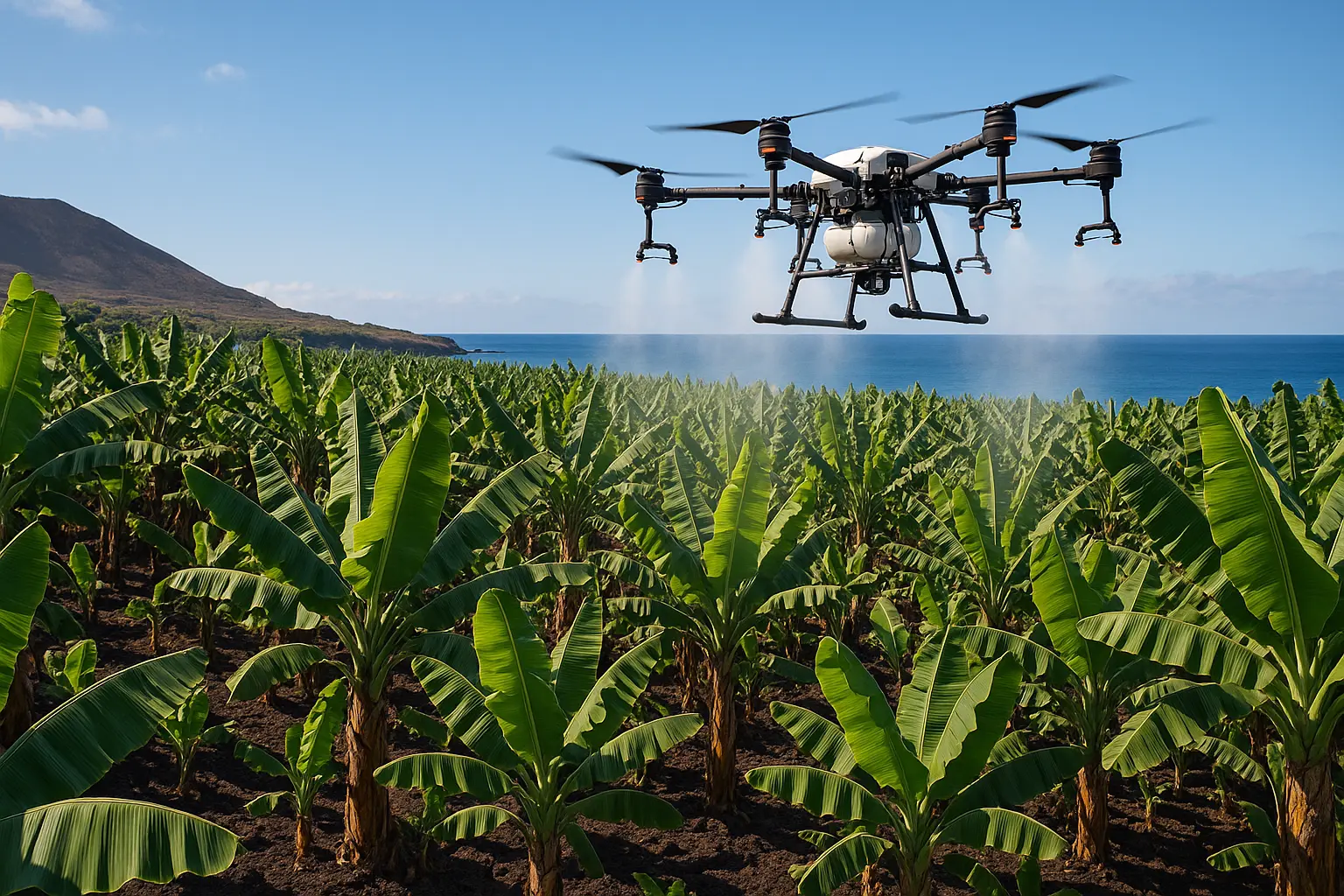 Fumigación fitosanitaria con drones en Tenerife - Tratamiento de plátano, viñedo, papa